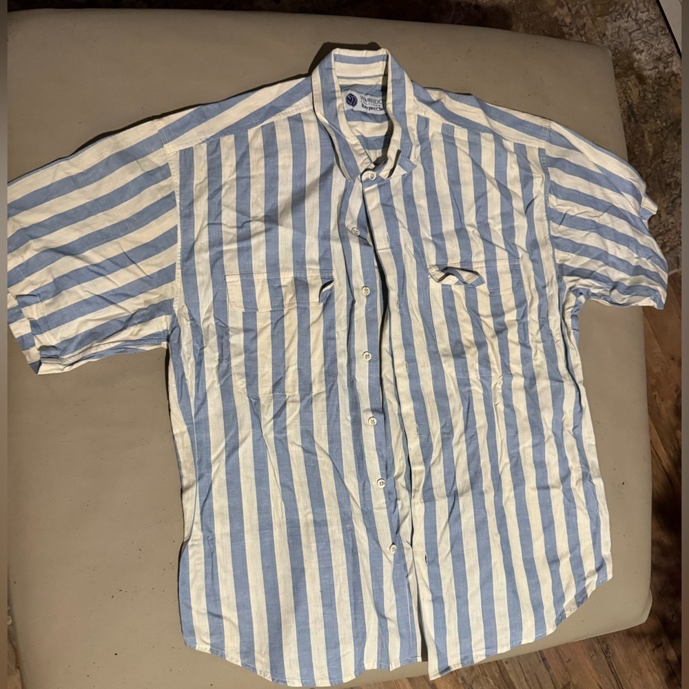 Wimbledon Racquet Club Vintage Cotton Striped Short Sleeve Button Up Men’s XL